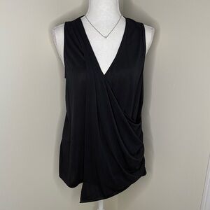 DNA Black Wrap Look Ruched Top With V Neckline. Large
